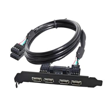 Imagem de ChenYang Conector de painel frontal USB 2.0 de 4 portas, 9 pinos, 2 machos para 4 USB 2.0 fêmea, cabo de extensão de porta do painel traseiro de 30 cm com suporte PCI-E de 120 mm