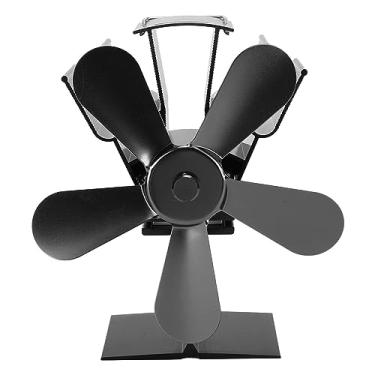 Imagem de Ventilador de fogão a lenha 5 Blades Fan movido de lareira com lareira eficiente Circulação de ar quente para o fogão a lenha Pellet Burner Ligeira de alumínio 738g (Preto)