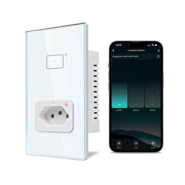 Imagem de Interruptor Inteligente WiFi Touch com Tomada Dupla, Painel de Vidro Temperado, Compatível com Alexa e Google Home, Controle Remoto via App (1 interruptor 1 tomada)