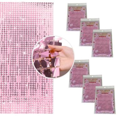 Imagem de Kit 6 Pçs Cortina Shimmer Metalizada Quadradinha 1x2m Painel Decorativo Para Festa Aniversários (Rosa Claro)