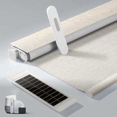 Imagem de Persianas motorizadas com controle remoto, persianas sem fio, sem perfuração, painéis solares gratuitos, 100% blackout, compatível com Alexa, Google, Smart Blinds para Windows Bege 76.2 cm L L x 72 A