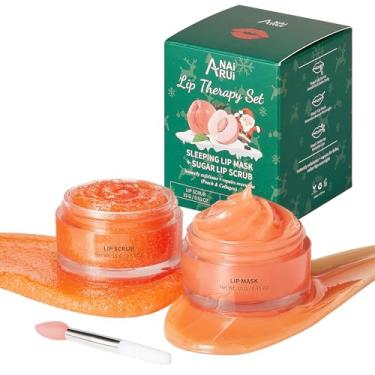 Imagem de ANAI RUI Conjunto de cuidados labiais, esfoliante labial e protetor labial hidratante para presentes de férias, esfoliante labial e hidratante para meninas, mulheres, máscara de dormir para lábios