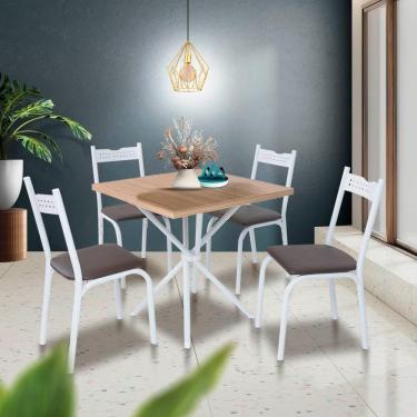 Imagem de Mesa Para Cozinha Pequena 4 Cadeiras Branco Carvalho Alexia Slim