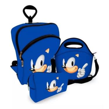 Imagem de Kit Escolar Mochila com Roda + Lancheira + Estojo Sonic Azul - Criarte