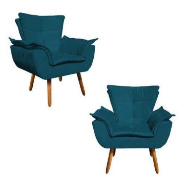 Imagem de Kit 2 Poltronas Opala Recepção King Lar Suede Azul Marinho