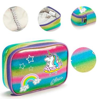 Imagem de Estojo escolar box Unicórnio Arco-Irís Brilho Seanite