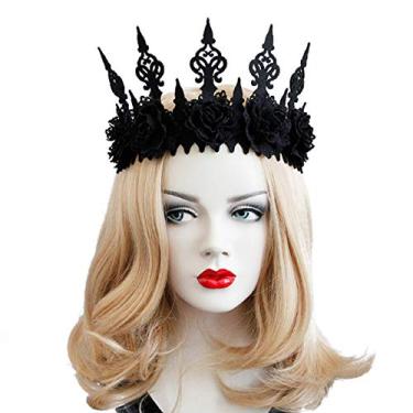 Imagem de LSHDXD Faixa de cabelo preto com coroa de vento gótico escuro, tiara de Halloween para maquiagem de bruxo, acessórios de cabelo perfeitos para baile de máscaras e cosplay., Preto, 1 Count (Pack of 1)