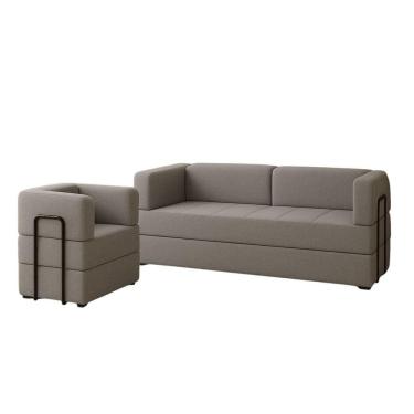 Imagem de Kit Sofá E Poltrona Na Caixa Modular Soft Para A Sala Cinza