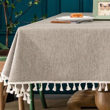 Imagem de KAIJIE Toalha de mesa para mesas quadradas, cor sólida, padrão quadriculado, toalha de mesa em forma de treliça, decoração para cozinha, jantar, Natal, 140 x 220 cm, café claro