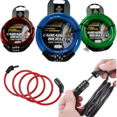 Imagem de Cadeado para Bicicletas Bikes Motos e Pertences Valiosos Cabo de Aço Senha Numérica de 4 Dígitos Segredo Proteção Segura e Prática com Cabo de 100 cm e 8 mm (Cor Aleatória)