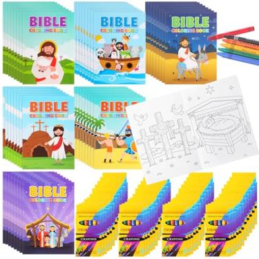 Imagem de Gilprop Livro de colorir cristão a granel com giz de cera, livros religiosos para colorir para crianças, minilivro de atividades bíblicas, presente de festa de Jesus, presente para sagrada comunhão