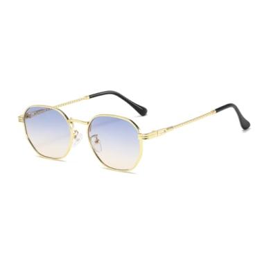 Imagem de HCPIHF Óculos de sol femininos retrô com armação pequena de metal, lentes degradê UV400, masculino, punk (dourado, azul, rosa)