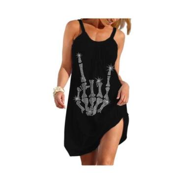 Imagem de Vestido Curto Feminino Estilo Punk Com Estampa De Caveira, Casual, Étn