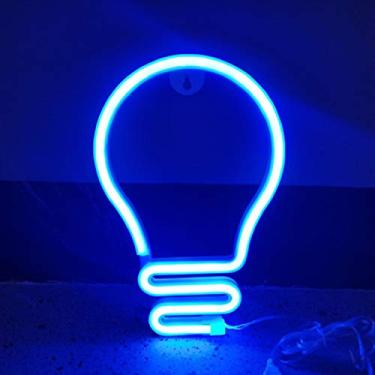 Imagem de Sezrgiu Lâmpadas de neon LED luz noturna azul luzes neon penduradas carregamento USB/pilhas neon luzes decorativas neon para quarto de criança, Natal, aniversário, Hanukkah (lâmpada azul)