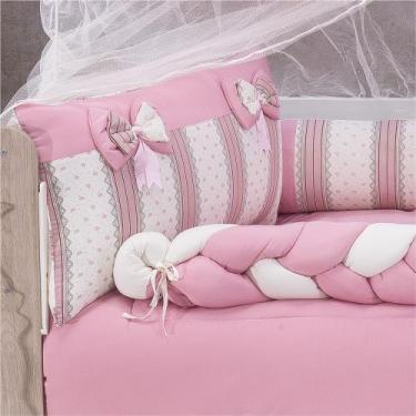 Imagem de Kit enxoval para berço microfibra - modelo meia trança paris rosê - ME