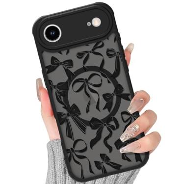 Imagem de BITOBE Capa para celular Air [compatível com MagSafe] Linda estampa de laço de fita para mulheres e meninas, capa protetora fina magnética translúcida de TPU macio - laços pretos