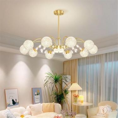 Imagem de Luminária Pendente Flor Pastoral Americana Lâmpada Pendente Moderna De Luxo Para Sala De Estar, Sala De Jantar, Quarto, Casa De Campo, Lustre De LED (Gold D 10 Lights 1PCS)