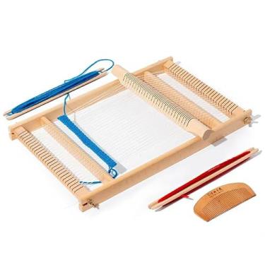 Imagem de Bequilter Kit de tear de tecelagem, 39,6 cm A x 25 cm L teares de tapeçaria de madeira, máquina de tecelagem de tricô manual DIY vem com barra de tear e pente para crianças, adultos e iniciantes