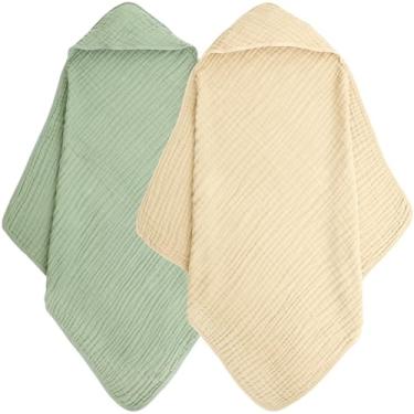 Imagem de XYTZHSAI Pacote com 2 toalhas de bebê com capuz, toalha de banho de algodão com capuz para recém-nascidos, toalha de banho macia e absorvente de 89 x 99 cm, essencial de banho unissex para meninas e