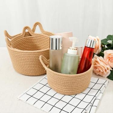 Imagem de Cestas de tecido para armazenamento, cesta de corda de algodão, decorativa para organizar cestas de armazenamento multifuncionais para sala de estar, quarto, sala de jantar (02)