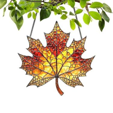 Imagem de Rrlihjgu Pegadores De Sol Para Janela, Pendente Artesanal De Parede Para Decoração De Ação De Graças, Apanhadores De Luz De Acrílico Com Folhas De Bordo Outonais, Para Parapeito Da Janela Quarto