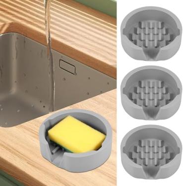 Imagem de Suporte de esponja de 3 peças, organizador de esponja de silicone, suportes de esponja macios, bandeja de esponja segura para lava-louças, suporte prático de esponja com dreno, bandeja reutilizável de