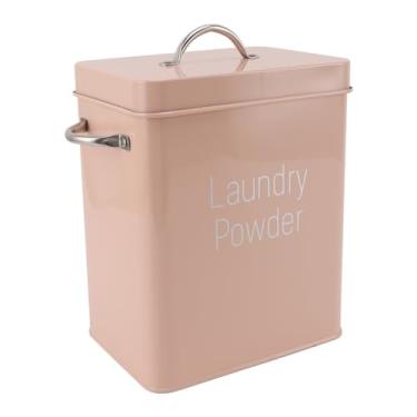 Imagem de Yctze Recipiente de Lavanderia de Metal Com Alças Laterais Duplas e Tampa de Colher - Dispensador de Lavanderia Versátil para Detergente, Arroz, Comida de Cachorro e Mais (Rosa)