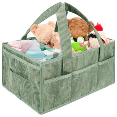 Imagem de Organizador de fraldas para bebês com alça, placa de partição integrada, resistente ao desgaste, macio, armazenamento para trocadores, cesta de armazenamento de berçário de algodão de poliéster