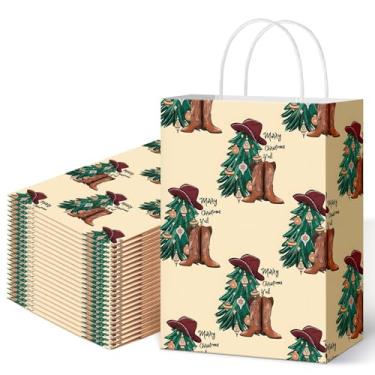 Imagem de Eaasty 24 peças Merry Christmas Yall Western Gift Bag com alças de papel caubói guloseimas doces botas de árvore decoração de chapéu para Natal, Natal, chá de bebê, artigos de festa