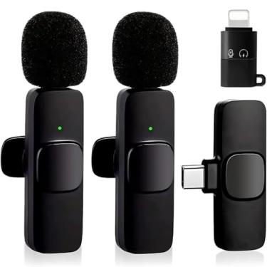 Imagem de Kit 2 Microfone De Lapela Sem Fio Wireless Usb-C e Lightning Compatível Com Android iPhone Plug Play - Com Cancelamento de Ruído Para Gravação YouTube Entrevista Vídeo TikTok