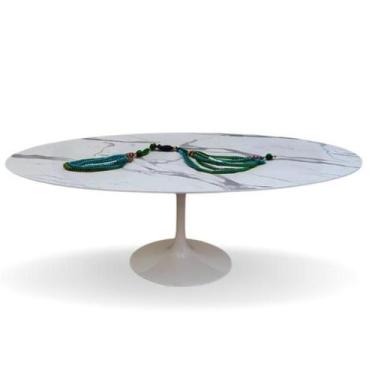Imagem de Mesa de Jantar Tulipa Saarinen Oval 160x90cm Base Branca Tampo Texturi