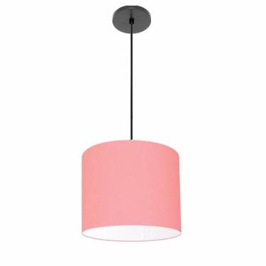 Imagem de Lustre Luminária Pendente Vivare Free Lux Pe-4105pr Cúpula Em Tecido 20x22cm Rosa-tela Canopla Preta E Fio Preto