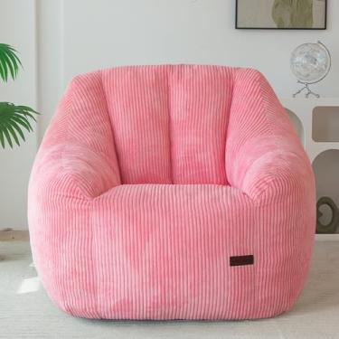 Imagem de MAXYOYO Cadeira Bean Bag, Sofá pufe com enchimento, cadeira de sala de estar aconchegante para adultos e crianças, sofá de chão de pelúcia para leitura de quarto, dormitório, rosa