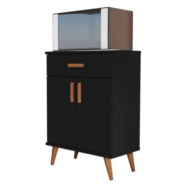 Imagem de Balcão Armário Organizador Multiuso Para Microondas Forno Com Portas e Gaveta Síria - Preto