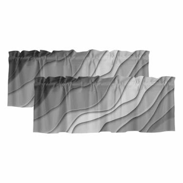 Imagem de Cortina de saia ombré preta para janelas Kithchen preto branco cinza gradiente moderno abstrato geométrico camada cortina varão bolso sanefas para quarto/sala de estar/banheiro, 2 painéis, 137 x 45