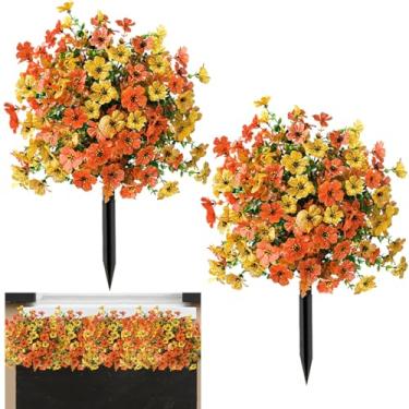 Imagem de 2 bolas de flores artificiais com pontas no solo, topiária de eucalipto falso, árvore, ao ar livre, interior, resistente a UV, arbustos de flores falsas, decoração de jardim para porta de casamento
