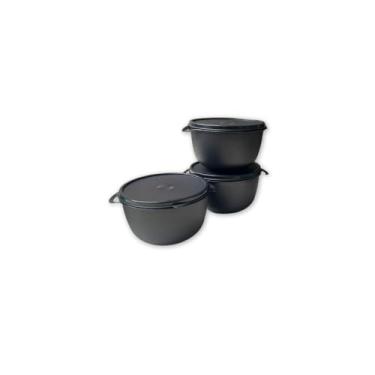 Imagem de Conjunto Com 3 Bowls 500ML Pequenos e Compactos Kit Com Tampa Leve ao Micro-ondas Freezer Máquina de Lavar É Livre de BPA Vasilha Pote de Plástico Premium Moderno Clean FONSES (Preto)