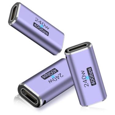Imagem de Vanjua Pacote com 3 acopladores USB C, extensor adaptador USB tipo C fêmea para fêmea compatível com Thunderbolt 4/3, suporta carregamento de até 240 W, transferência de dados de 40 Gbps e vídeo 8K a