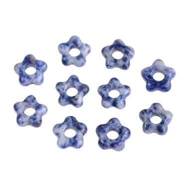 Imagem de Nupuyai Pacote com 10 contas de sodalita de flor oca para fazer joias de macramê de pedra polida de 5 mm para pulseira de berloques