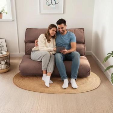 Imagem de Futon Casal 2 Lugares Espuma hiper Soft Sofá Cama Reclinável Tecido Su