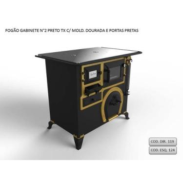 Imagem de Fogão A Lenha Nº 2 Preto c/ Moldura Dourada Esquerdo Backes