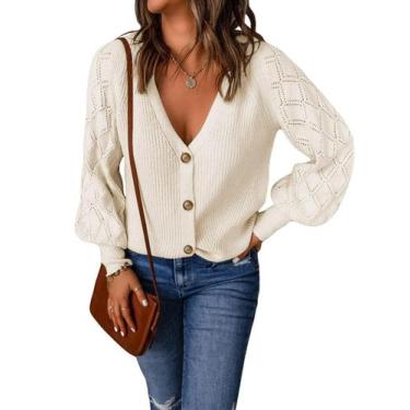 Imagem de Suéter Astylish, moda feminina, manga comprida, botão, branco