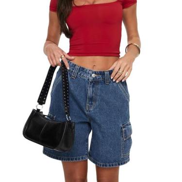 Imagem de Shorts jeans largos femininos Giraropa, casuais, na altura do joelho, 