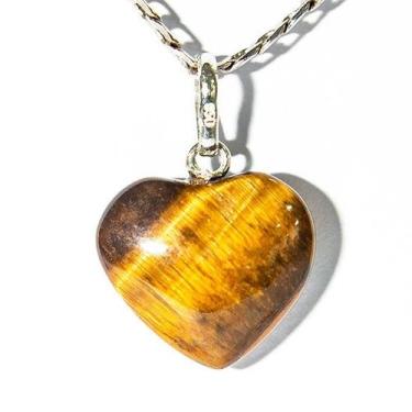 Imagem de Colar Mini Coração Olho de Tigre Natural 15mm com Pino em Prata 950 - 