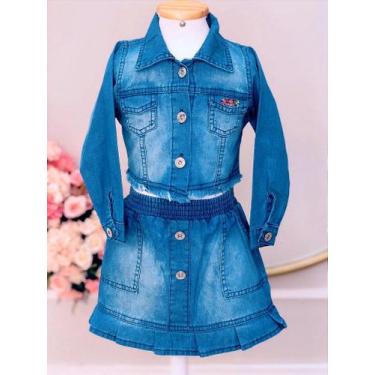Imagem de Conjunto Infantil Jaqueta e Saia Jeans Azul Luxo - Tamanho P ao GG - F