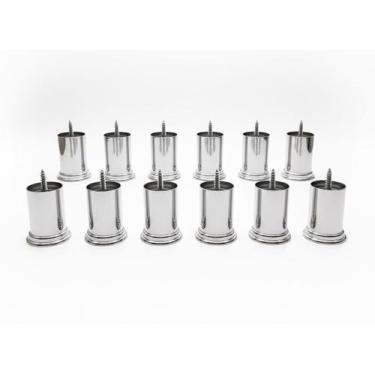 Imagem de Kit 16 Pés Plástico Cromado Redondo Rosqueável 8 cm P01 Sofá Poltrona 