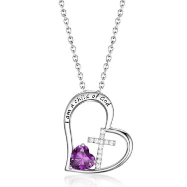 Imagem de BAOWING Colar "I Am a Child of God" com cruz de coração para meninas, presentes de batismo, presentes de primeira comunhão, presentes de Páscoa, aniversário, Natal, joias para afilhada, adolescentes