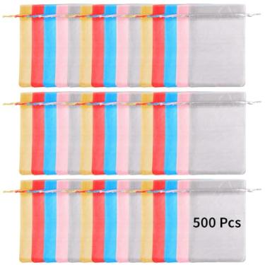 Imagem de Varku 500 unidades de sacos de organza, 3,9 x 5,9 polegadas/10 x 15 cm, bolsas de joias transparentes multicoloridas, para embalagem de presente de festa de casamento