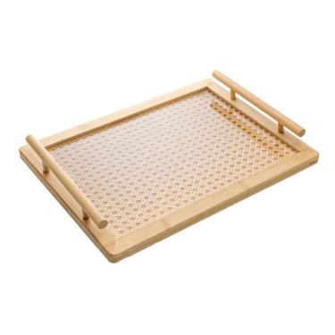 Imagem de Bandeja Retangular em Bambu C/Alça e Fundo de Treliça 39x29cm Wolff