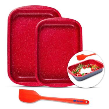 Imagem de Jogo Assadeiras 3 Peças Espátula Silicone Vermelho Duralar